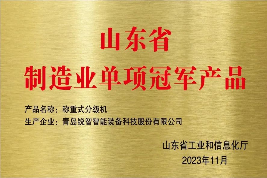 喜報！銳智智能獲評山東省制造業(yè)單項冠軍企業(yè)